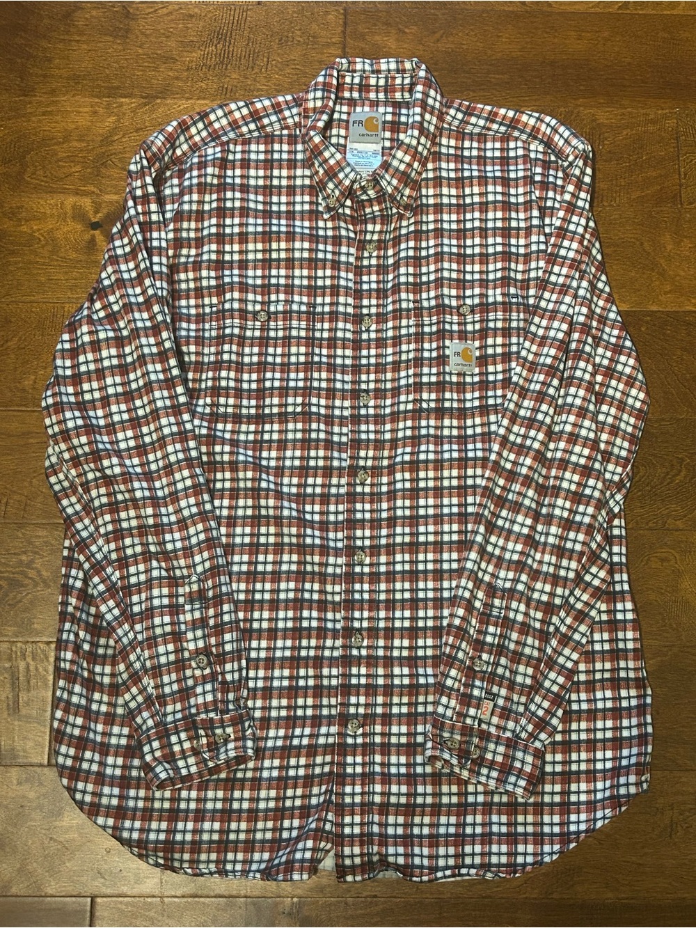 Carhartt Mens XLT FR Flannel Shirt Red Plaid LS Button Down CAT 2 2112 NFPA
